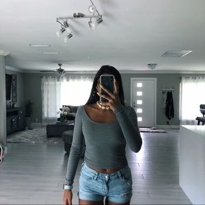 wide neck grey long sleeve